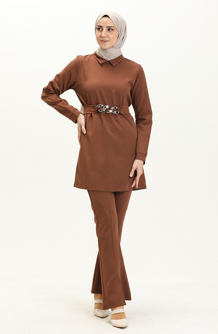 Chain Belted Tunic Two Piece Suit