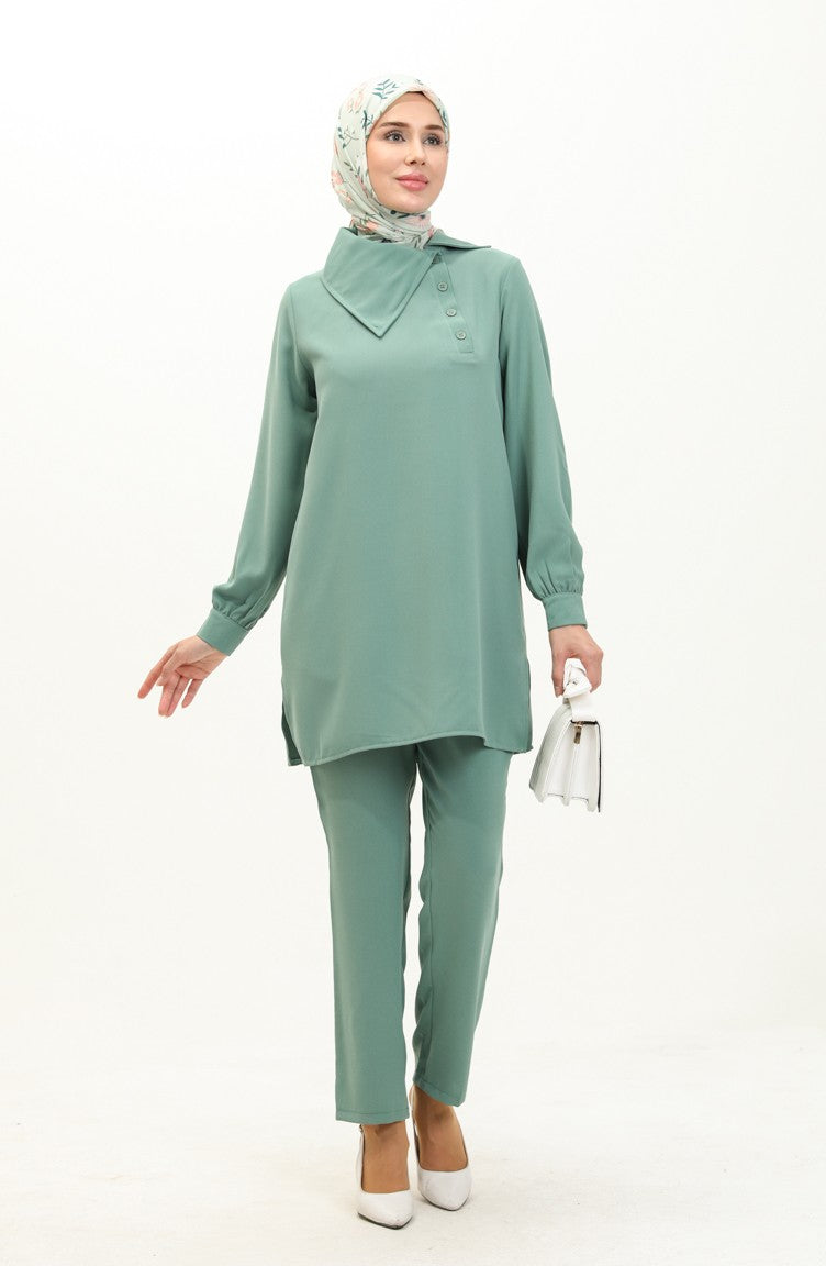 Collar Detailed Tunic Trousers Double Suit