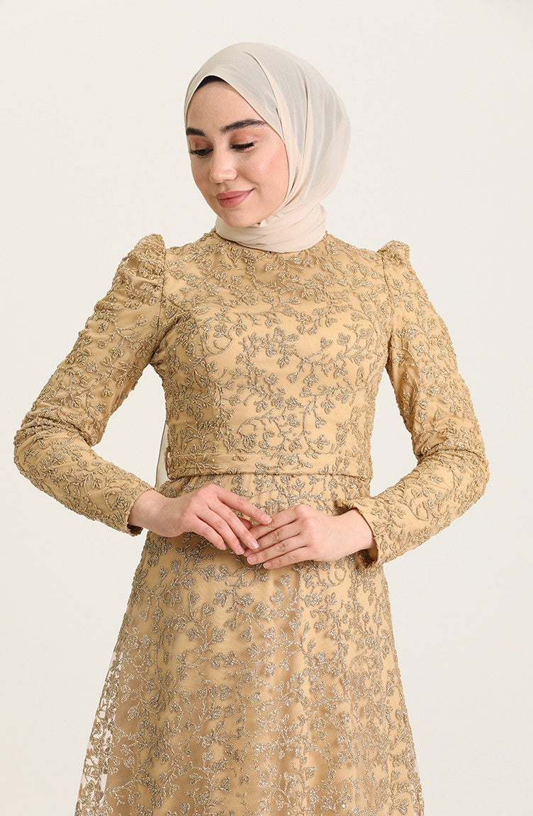 Gold Hijab Evening Dress 