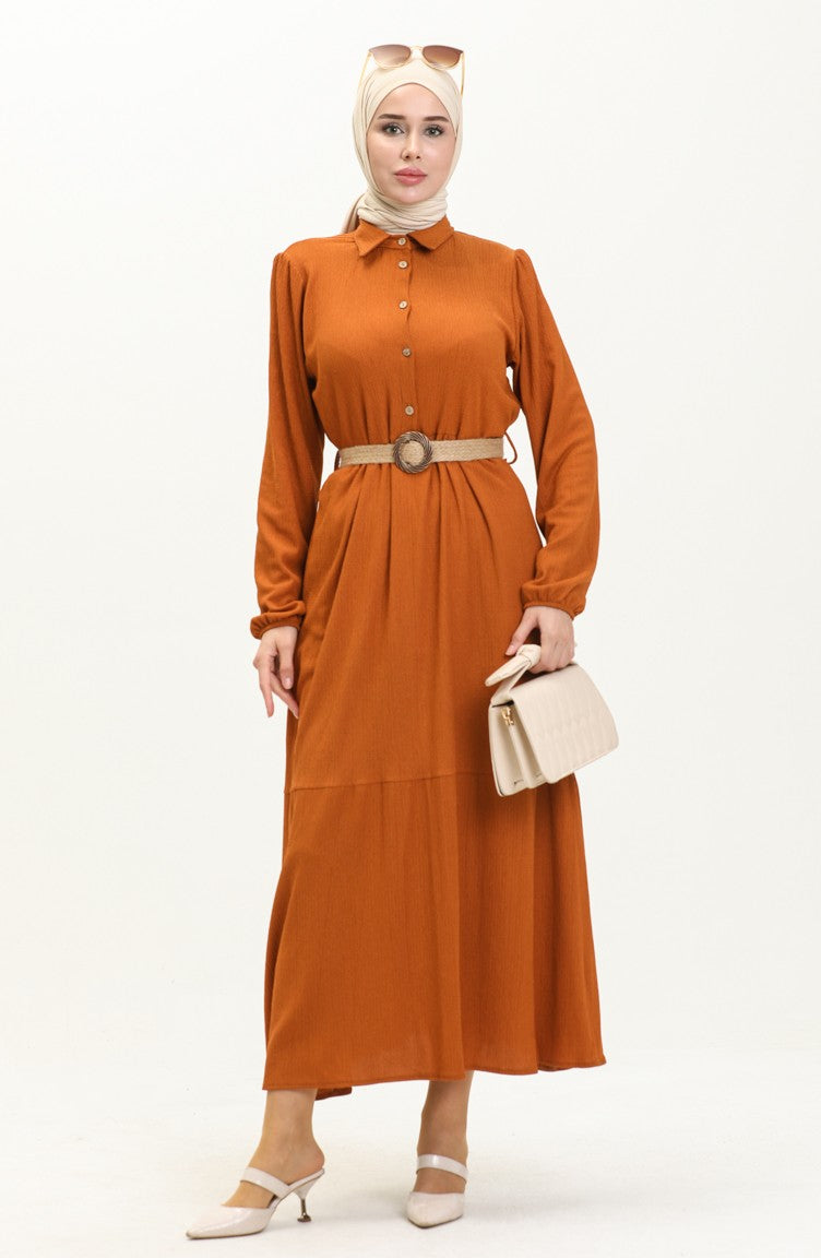 Crepe Fabric Belted Dress