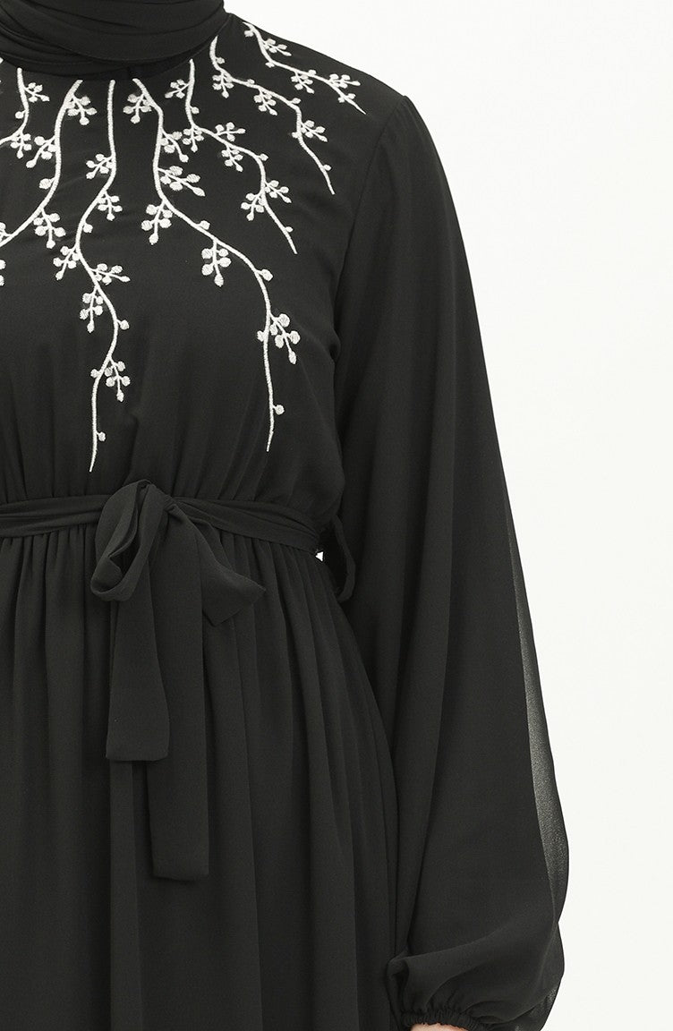 Black Embroidered Chiffon Dress