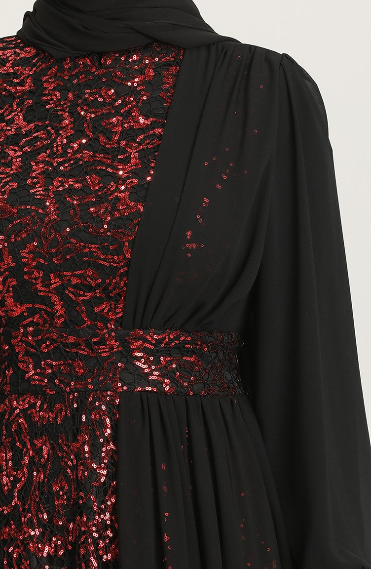 Claret Red Hijab Evening Dress 
